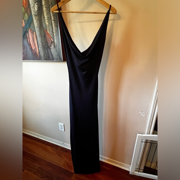 Navy Blue Angel Biba Formal Dress With Ruching And Asymmetric Front Slit Small - Picture 2 of 5